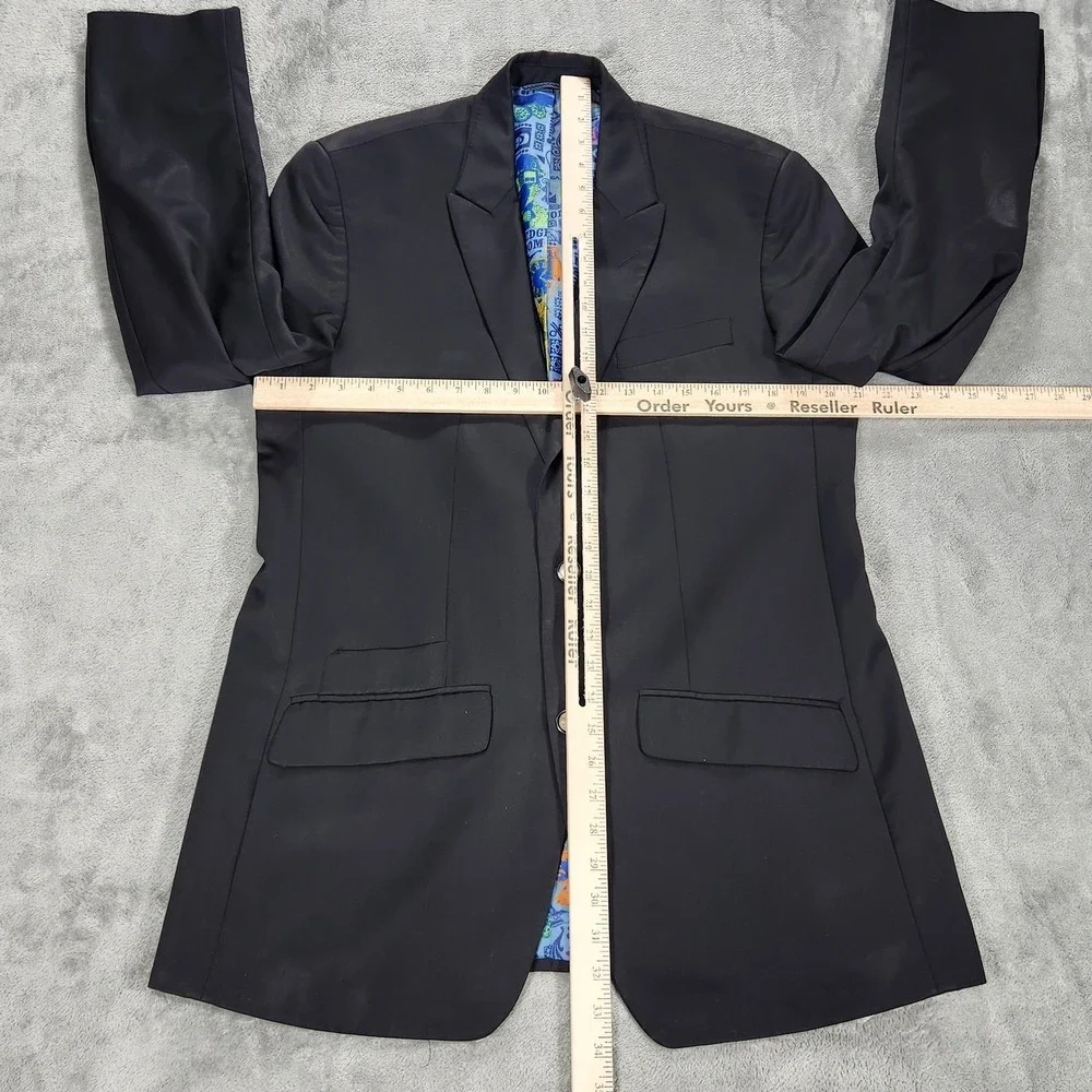 Robert Graham Blazer Mens 42L Black Wool Colorful Lining Sport Coat Jacket